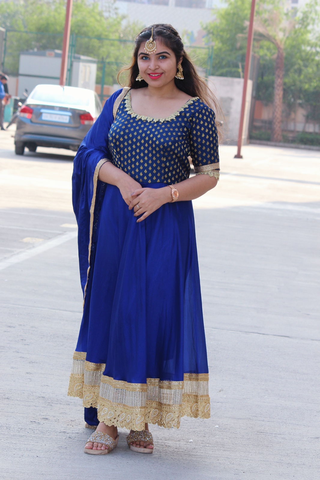 Tiara boss blue long anarkali suit