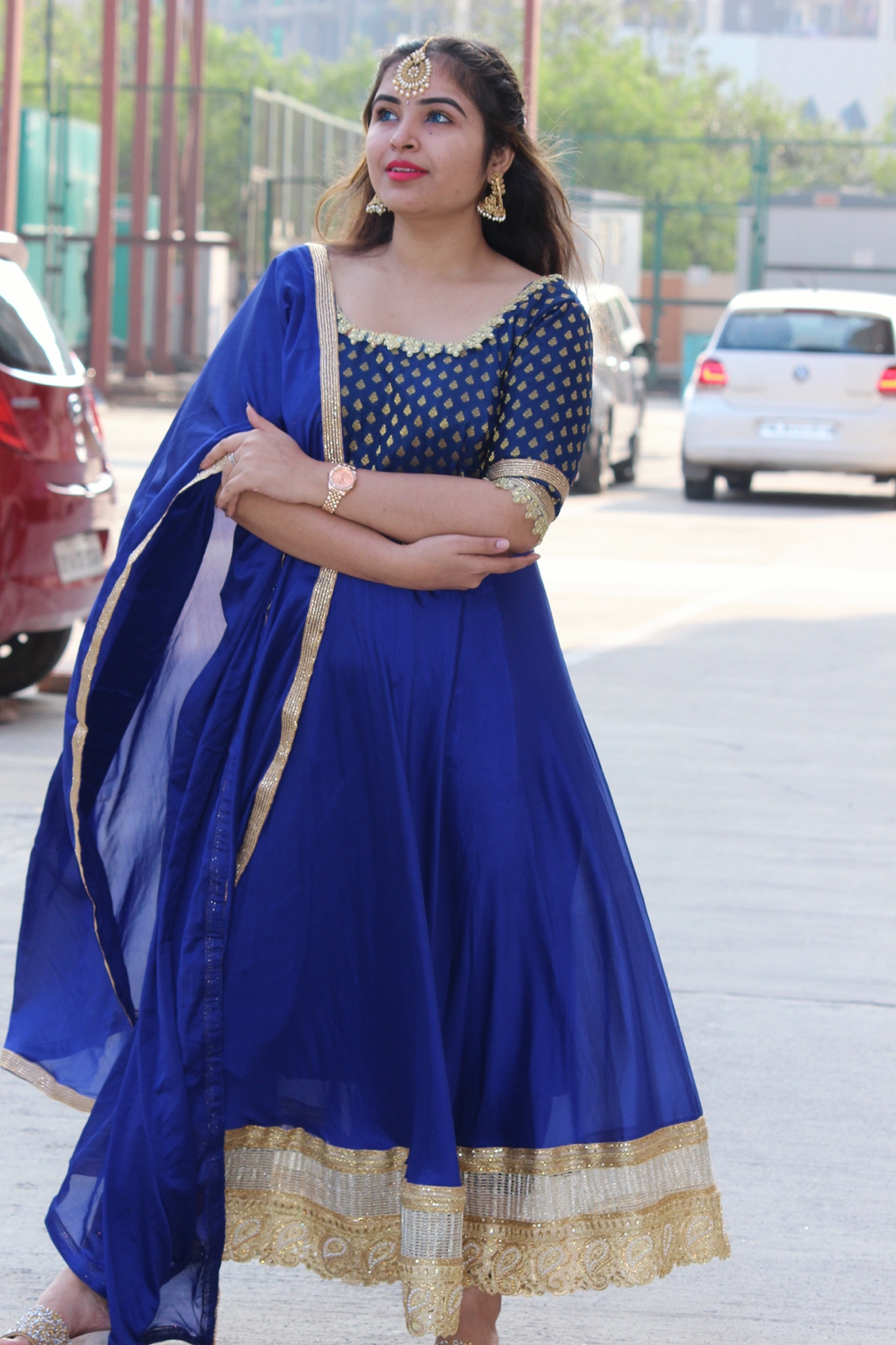Tiara boss blue long anarkali suit